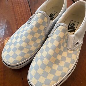 Vans Blue, cream  and White Checkered Sneakers Slip-On